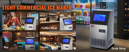 VEVOR Commercial Ice Maker – 100LB/24H, 45 Ice Cubes in 12-15 Mins, Freestanding with LED Display