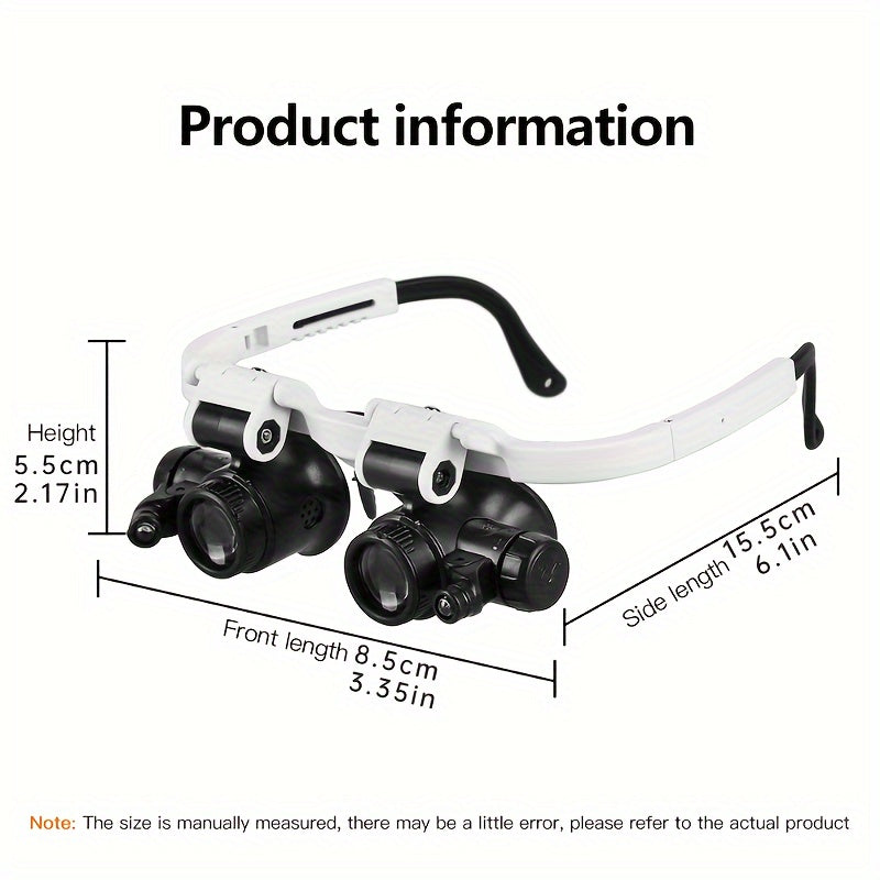 Head-Mounted Magnifier with 2 LED Lights - 10x, 15x, 20x, 25x Lenses for Close Work, Jewelry, Eyelash Extensions, Welding, Handmade & Cross-Stitch