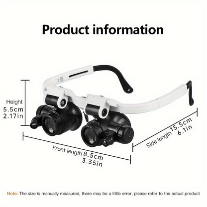 Head-Mounted Magnifier with 2 LED Lights - 10x, 15x, 20x, 25x Lenses for Close Work, Jewelry, Eyelash Extensions, Welding, Handmade & Cross-Stitch