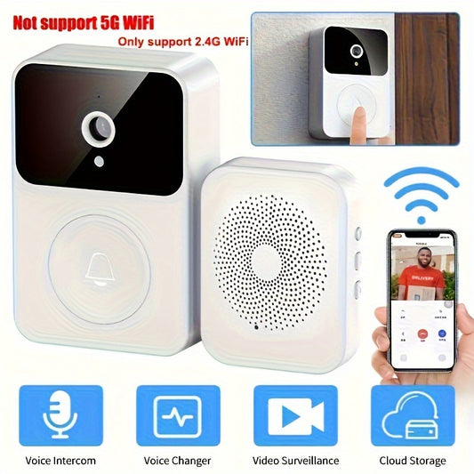 Wireless Doorbell Camera – HD Night Vision, WiFi Rechargeable Security Doorbell with Two-Way Calls, Photo, Recording, APP Control, Voice Change ( White )