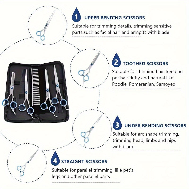 6 in 1 Professional Dog Grooming Scissors Set: Precise Trimming & Styling for Dogs and Cats