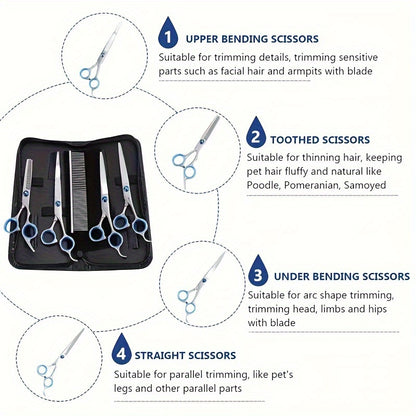 6 in 1 Professional Dog Grooming Scissors Set: Precise Trimming & Styling for Dogs and Cats