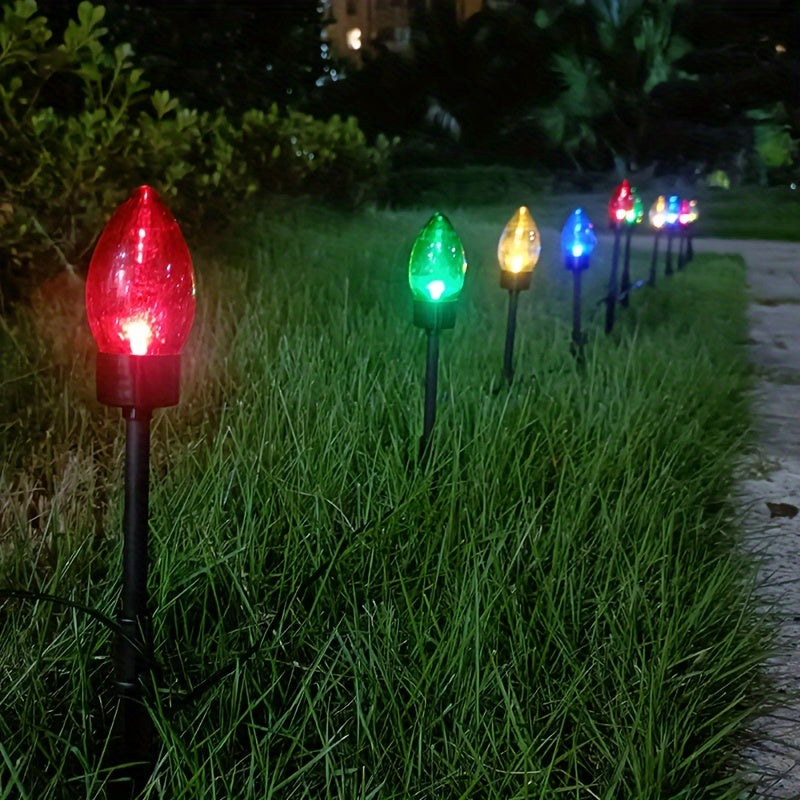 12 Pack Solar-Powered C9 LED Christmas Ground Spike Lights - Garden Decor & Holiday Illumination