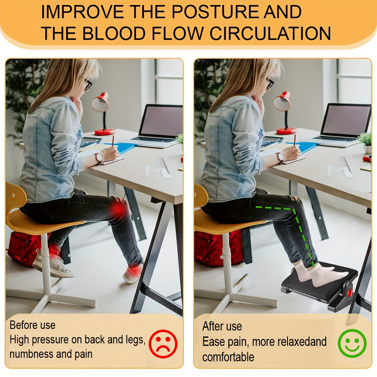 Adjustable Footrest with Removable Cushion - Angle Adjustable, Non-Slip Footstool for Desk, Office, Home, and Travel
