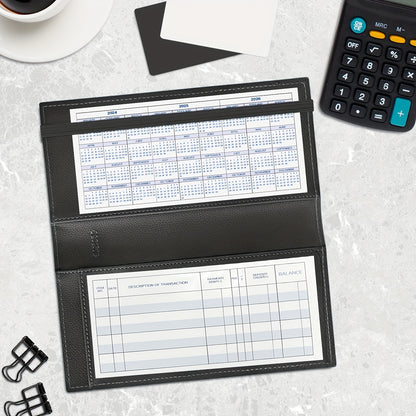 Classic Style Synthetic Leather Mini Checkbook Cover – Durable and Slim Design with Duplicate Check Divider – 7''x 3.7'' Checkbook Holder