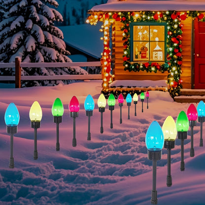 12 Pack Solar-Powered C9 LED Christmas Ground Spike Lights - Garden Decor & Holiday Illumination