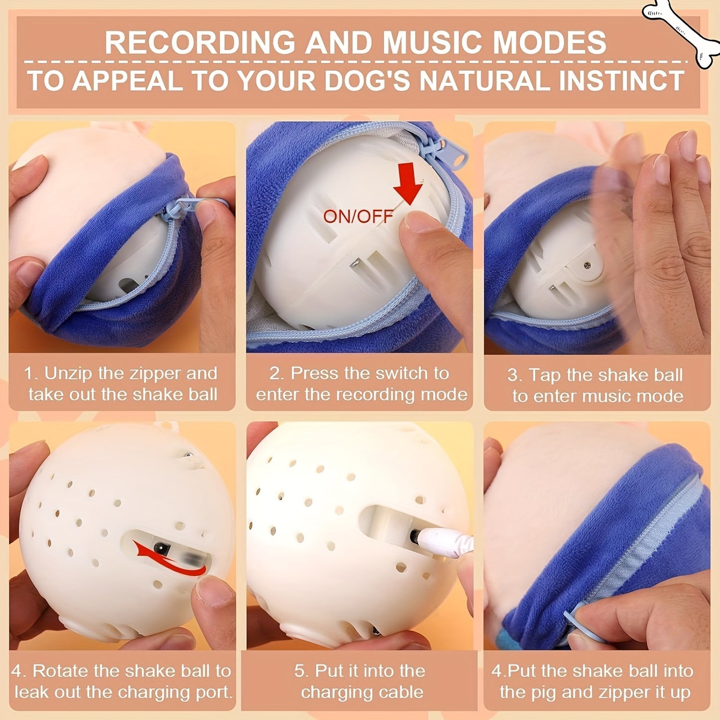 Small USB Interactive Cartoon Pig Plush - Washable Sound Electronic Moving Pet Toy, Active Bouncing Balls for Dogs