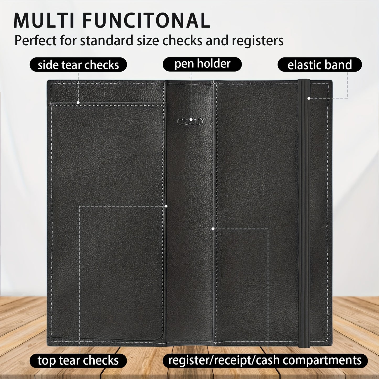 Classic Style Synthetic Leather Mini Checkbook Cover – Durable and Slim Design with Duplicate Check Divider – 7''x 3.7'' Checkbook Holder