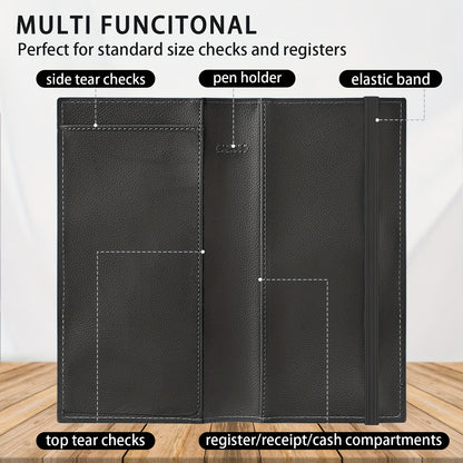 Classic Style Synthetic Leather Mini Checkbook Cover – Durable and Slim Design with Duplicate Check Divider – 7''x 3.7'' Checkbook Holder