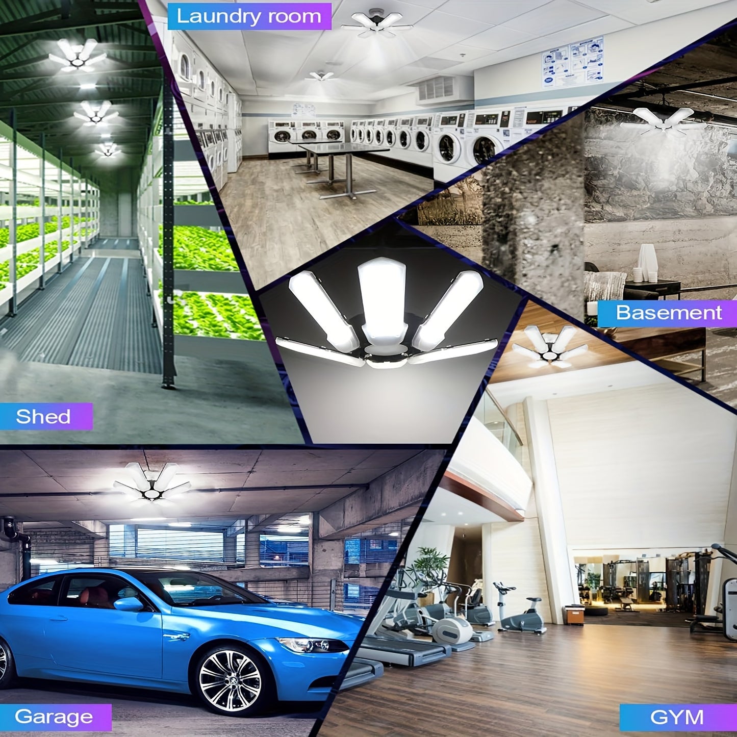 LED Garage Lights 1-Pack – Screw-In Light Bulb with 6+1 Adjustable Panels, 15000LM, 6500K – Deformable Ceiling LED Shop Light for Garage, Barn, Attic, Basement