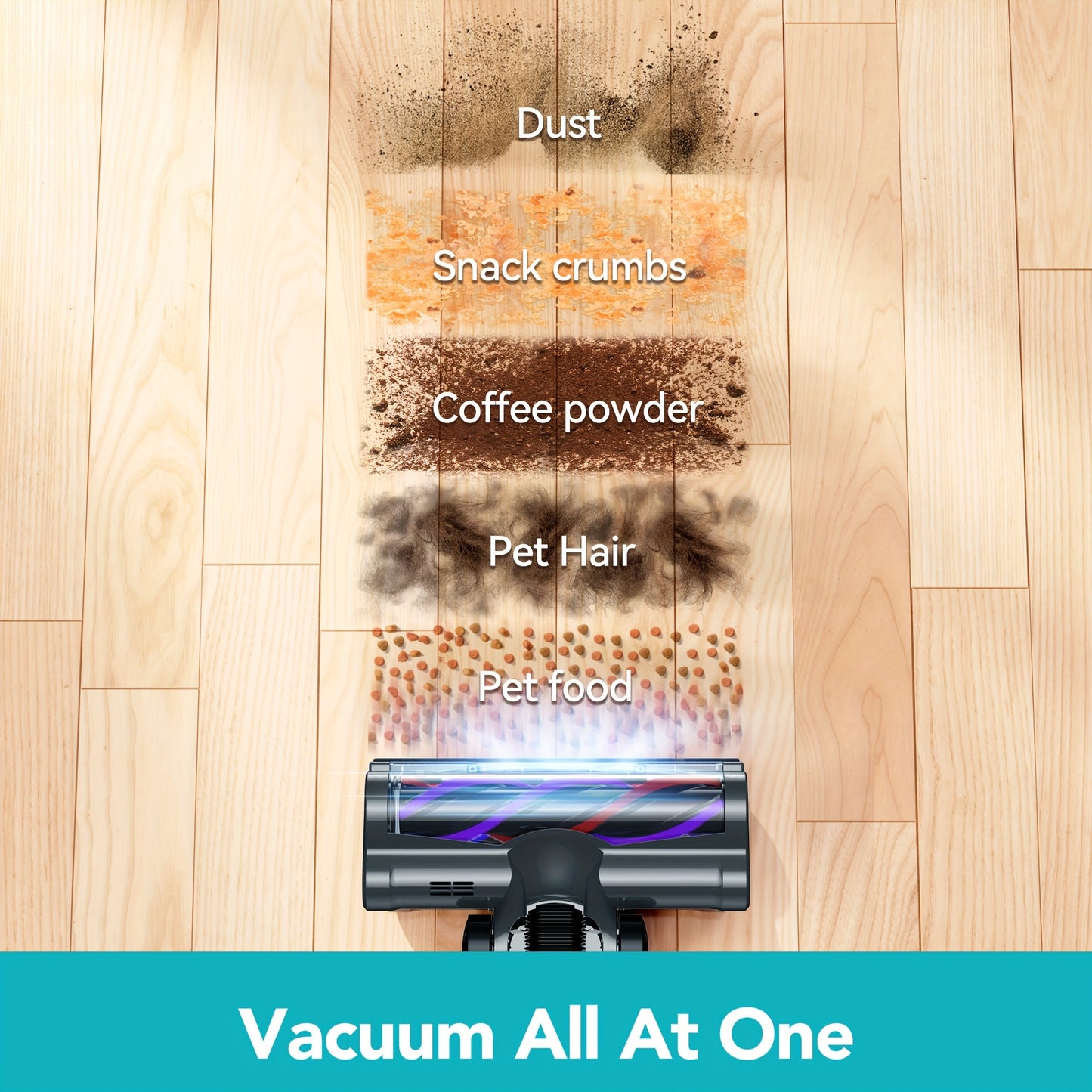 Cordless Vacuum Cleaner – Lightweight Stick Vacuum with Powerful Suction, Detachable Battery, LED Brush, 43.96oz Dust Cup, 4-in-1 Handheld for Home, Hard Floors, Carpet, Pet Hair