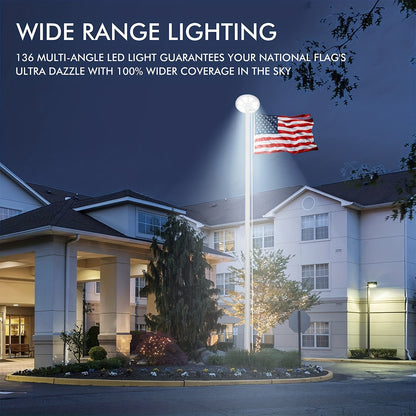 Solar Flagpole LED Light – 26/136 LED, Waterproof Outdoor Lighting for 15-25 Ft Poles, Automatic Dusk to Dawn, 10-Hour Runtime for Patios & Gardens