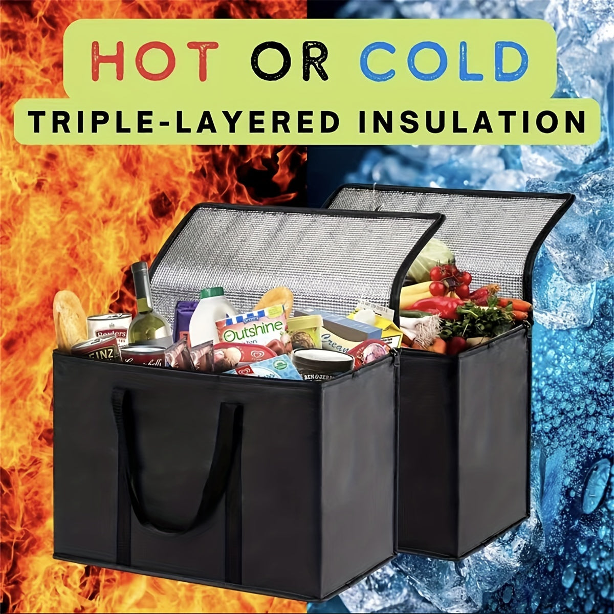 XL/Large Insulated Bag – Keeps Food Hot and Cold for Hours – Grocery Tote, Soft Cooler Bag, Pizza Warmer – Lightweight and Sturdy Zipper