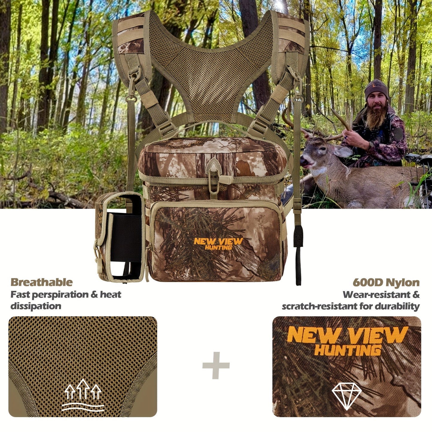 New View Camo Chest Bag with Tassel Detail - Durable Polyester, Ideal for Hunting and Fishing