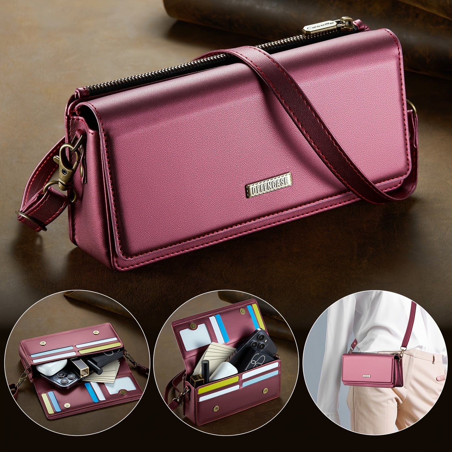 Crossbody Cell Phone Wallet for Women - RFID Blocking, Multi Card Slots, Detachable Wristlet and Shoulder Strap, Zipper Pocket