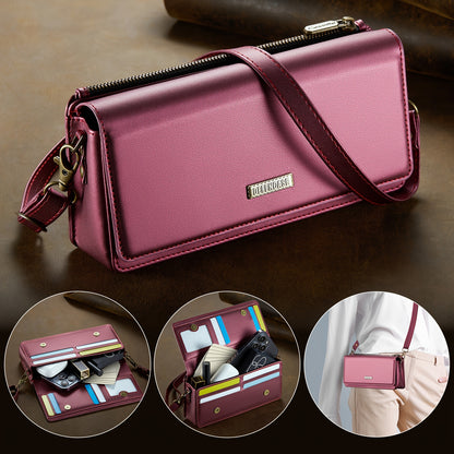 Crossbody Cell Phone Wallet for Women - RFID Blocking, Multi Card Slots, Detachable Wristlet and Shoulder Strap, Zipper Pocket