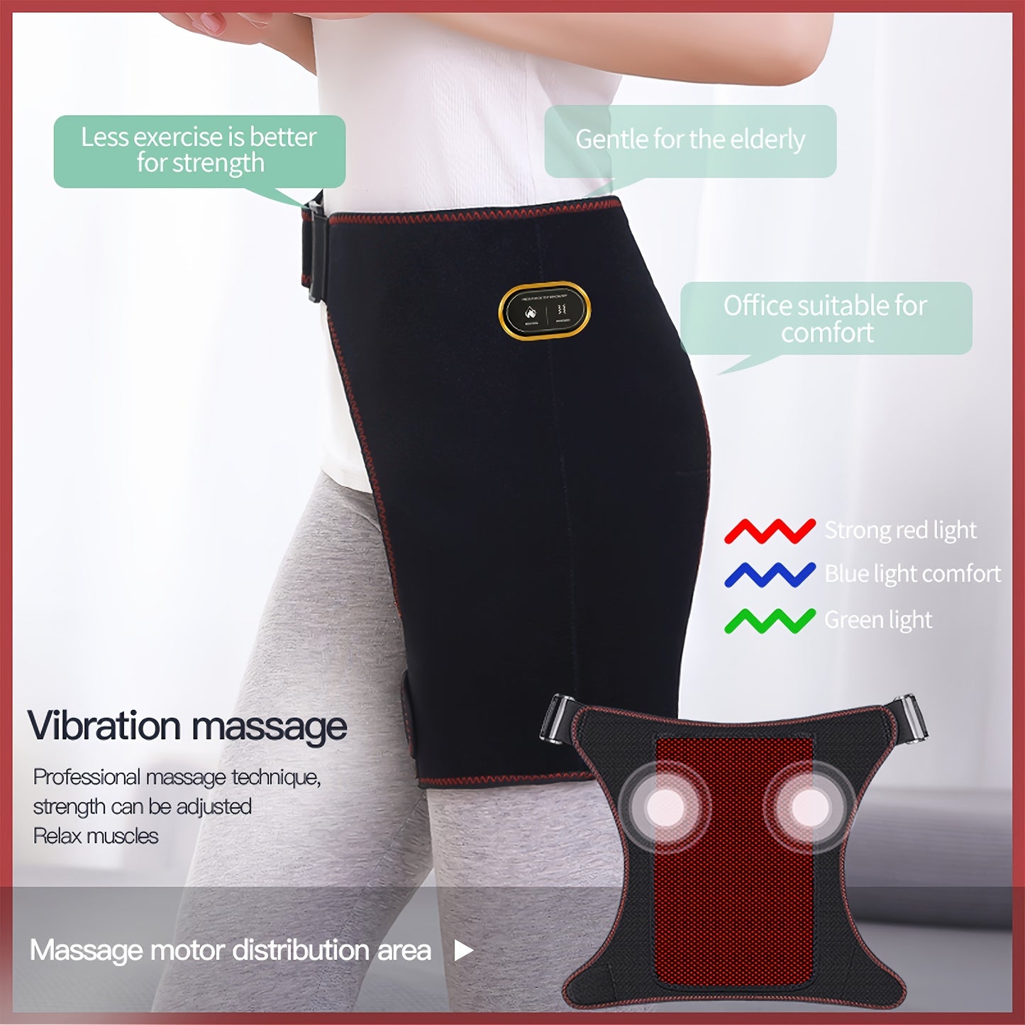 USB Electric Heated Hip Brace – Thermal Compression with Vibration Massage, Thigh Support and Groin Wrap (1pc)