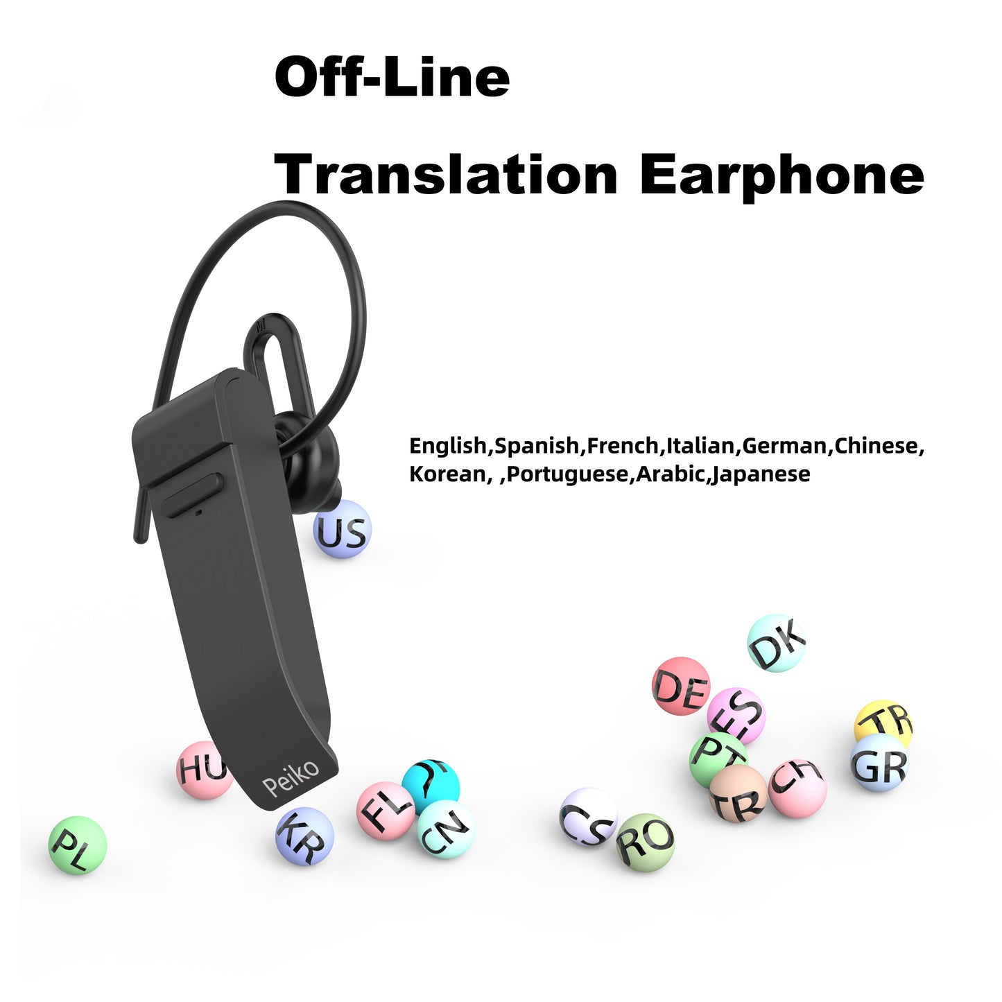 PEIKO World Language Translator Earbud - Instant Translation for 32 Languages and 44 Accents | High-Fidelity Audio, Offline for 11 Languages | Portable, Seamless Communication