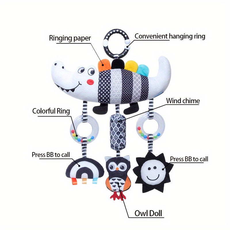 Black and White Animal Wind Chime Plush Toys for Baby Car Seat and Stroller - Soft Hanging Rattle Toy, Ideal Christmas Gift for Infants 0-3 Years