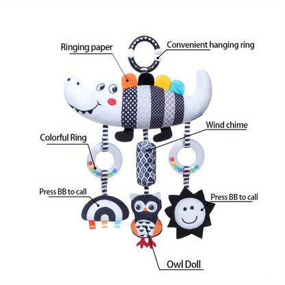 Black and White Animal Wind Chime Plush Toys for Baby Car Seat and Stroller - Soft Hanging Rattle Toy, Ideal Christmas Gift for Infants 0-3 Years