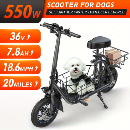 550W Electric Scooter with Basket for Dogs – 20-Mile Range, 18.6MPH Speed – Ample Storage for Pets and Cargo