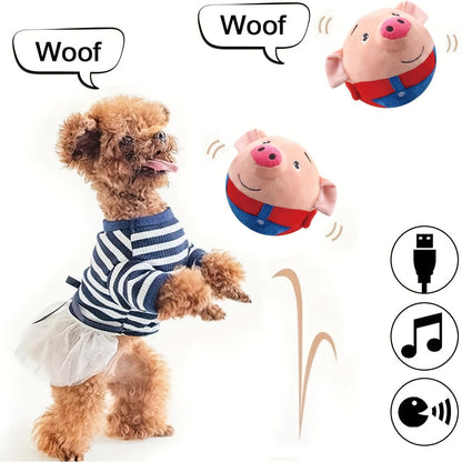Small USB Interactive Cartoon Pig Plush - Washable Sound Electronic Moving Pet Toy, Active Bouncing Balls for Dogs