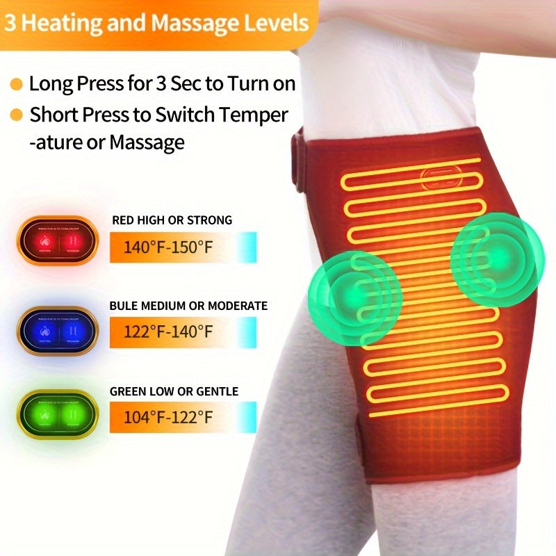 USB Electric Heated Hip Brace – Thermal Compression with Vibration Massage, Thigh Support and Groin Wrap (1pc)
