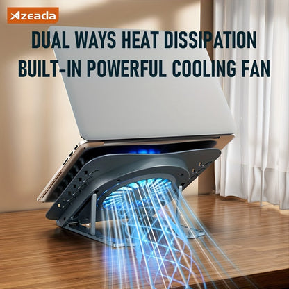 Foldable Laptop Cooling Stand - Silent Fan, Radiator and Holder for MacBook, Tablet, Notebook - Ergonomic, Adjustable, Portable