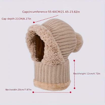 Winter Knit Hat with Fleece Lining & Ear Flaps - 3 in 1 Beanie Scarf Mask Set, Windproof & Warm Neck Warmer for Cycling