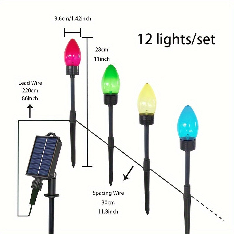 12 Pack Solar-Powered C9 LED Christmas Ground Spike Lights - Garden Decor & Holiday Illumination