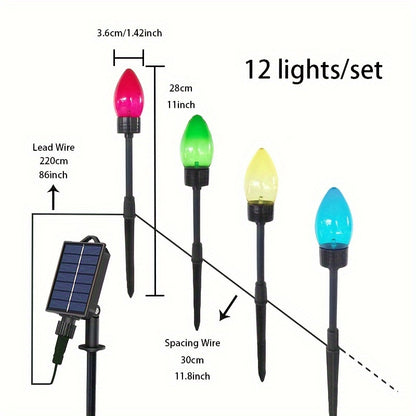 12 Pack Solar-Powered C9 LED Christmas Ground Spike Lights - Garden Decor & Holiday Illumination