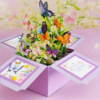 3D Pop-Up Birthday Greeting Card – Floral & Butterfly Design, Handwritten Note Feature, Premium Paper – Perfect for Parents, Friends, Grandparents