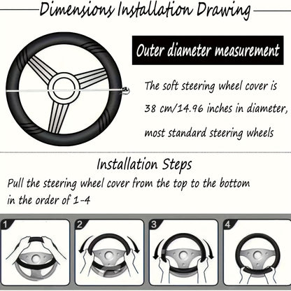 Black Leopard Print Steering Wheel Cover – Non-Slip, Stretchable Car Accessory for Men and Women