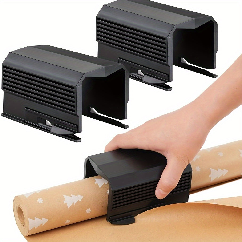 2PC Wrapping Paper Cutter Set - Christmas Paper Roll Cutters, Slider Tool for Crafting and Gift Wrapping, Black