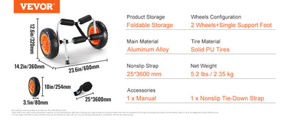 VEVOR Kayak Cart — 250lbs Foldable Canoe Trolley with 10" Tires & Support Foot for Paddleboards, Float Mats & Jon Boats