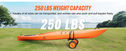 VEVOR Kayak Cart — 250lbs Foldable Canoe Trolley with 10" Tires & Support Foot for Paddleboards, Float Mats & Jon Boats