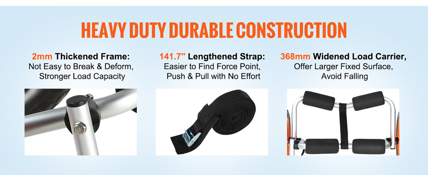 VEVOR Kayak Cart — 250lbs Foldable Canoe Trolley with 10" Tires & Support Foot for Paddleboards, Float Mats & Jon Boats