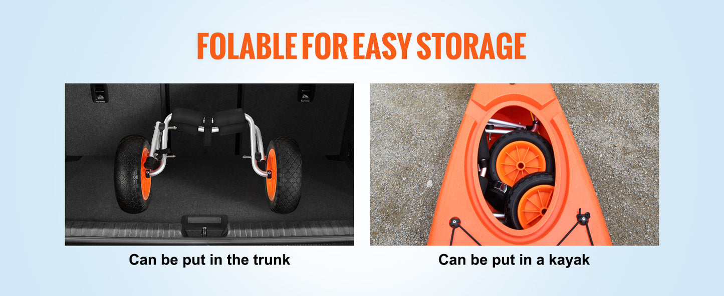 VEVOR Kayak Cart — 250lbs Foldable Canoe Trolley with 10" Tires & Support Foot for Paddleboards, Float Mats & Jon Boats