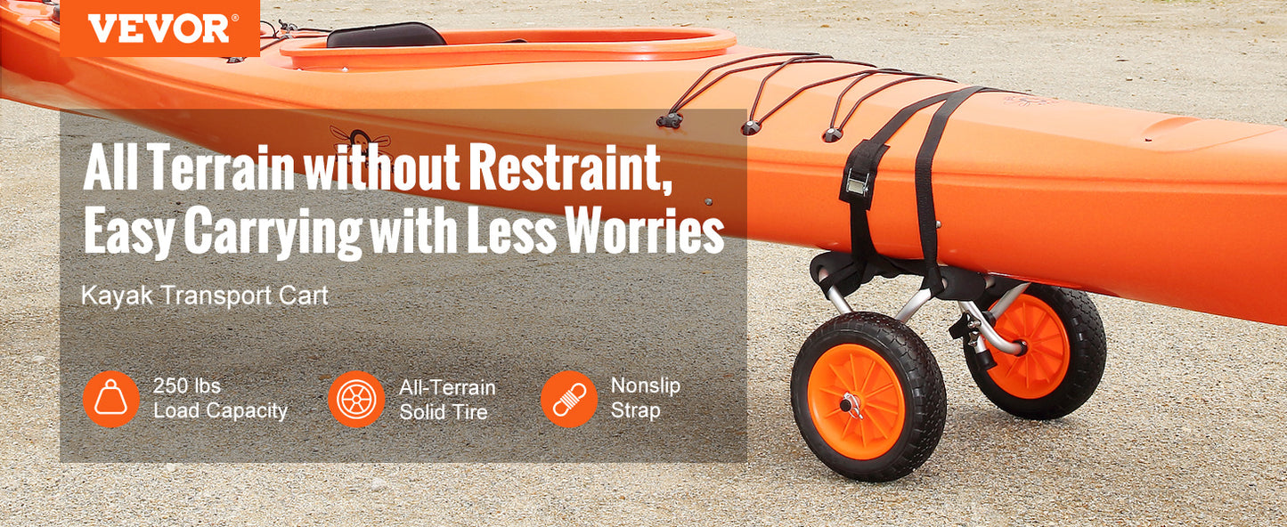 VEVOR Kayak Cart — 250lbs Foldable Canoe Trolley with 10" Tires & Support Foot for Paddleboards, Float Mats & Jon Boats