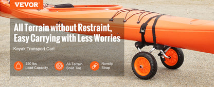 VEVOR Kayak Cart — 250lbs Foldable Canoe Trolley with 10" Tires & Support Foot for Paddleboards, Float Mats & Jon Boats