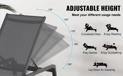 SucceBuy Outdoor Aluminum Chaise Lounge Chair — Folding Patio Pool Recliner, Full Flat Sun Lounger in Dark Grey