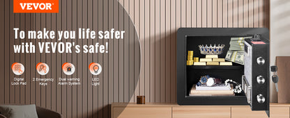 SucceBuy Electronic Safe Deposit Box — 1.2/0.5 Cubic Feet Digital Safe with Override Keys for Money, Jewelry, and Documents